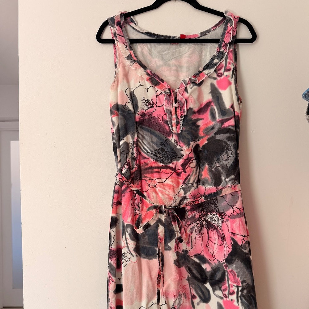 Vintage Esprit 90s Y2K Floral Sleeveless Dress - Pink & Grey - Size 12